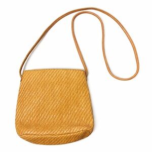 Vintage Fossil Wicker and Leather Tan Crossbody Woven Bag